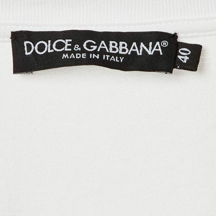 Pre Owned Dolce & Gabbana White Cotton Logo Embossed Crew Neck T-Shirt S 
