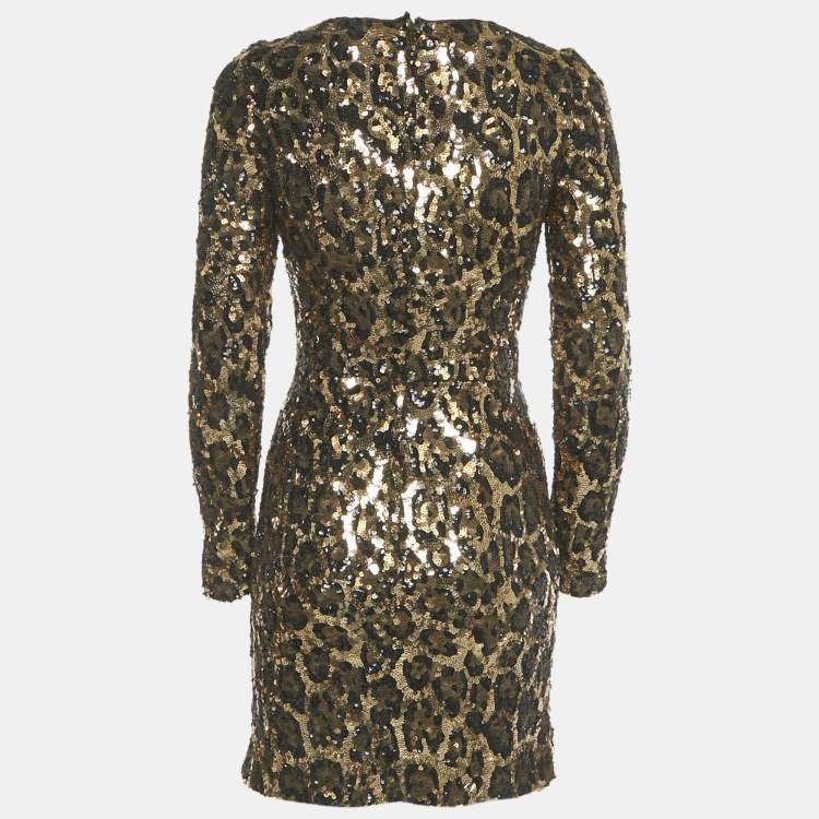 Pre Owned Dolce & Gabbana Gold/Black Sequin Mini Dress S