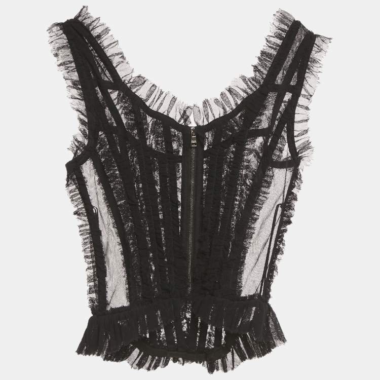 Pre Owned Dolce and Gabbana Black Mesh Sheer Corset Top XS