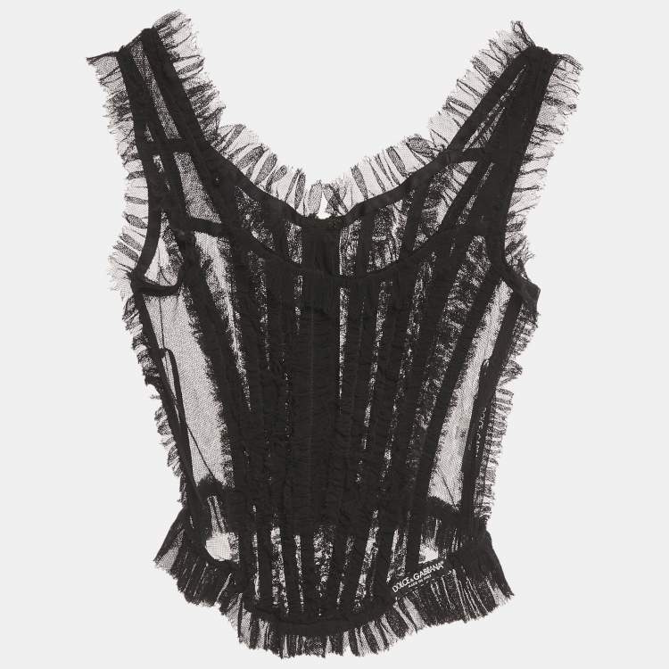 Pre Owned Dolce and Gabbana Black Mesh Sheer Corset Top XS