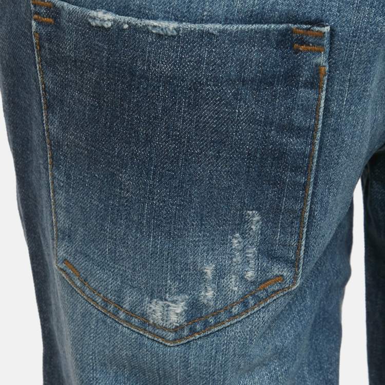 Pre Owned Dolce & Gabbana Blue Distressed Denim Capri Jeans M/Waist 32"