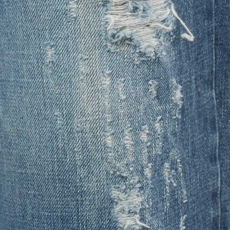 Pre Owned Dolce & Gabbana Blue Distressed Denim Capri Jeans M/Waist 32"