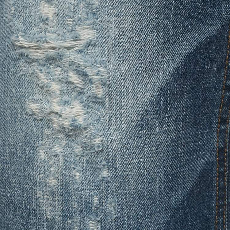 Pre Owned Dolce & Gabbana Blue Distressed Denim Capri Jeans M/Waist 32"