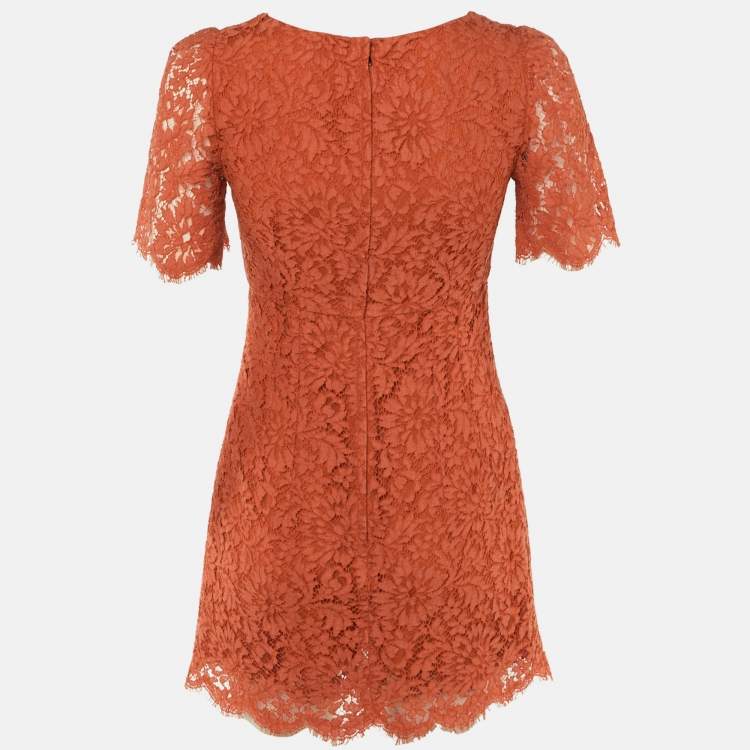 Pre Owned Dolce & Gabbana Burnt Orange Lace Mini Dress S