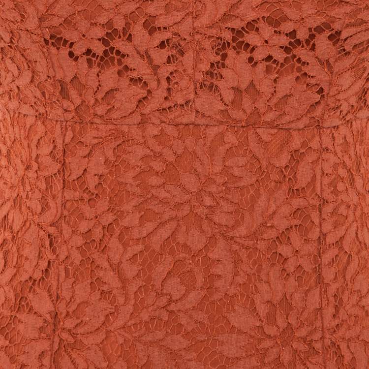Pre Owned Dolce & Gabbana Burnt Orange Lace Mini Dress S