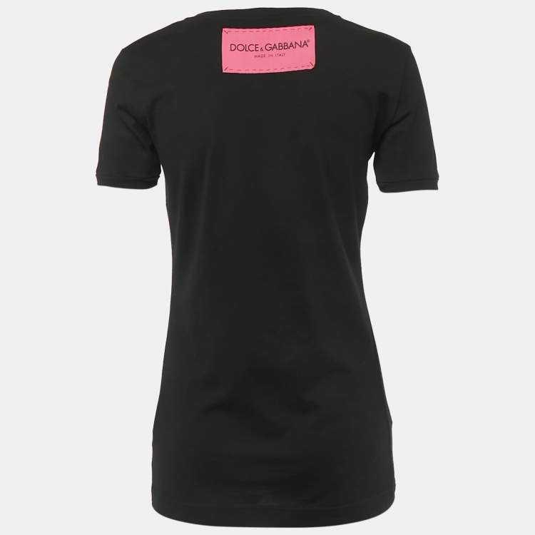 Pre Owned Dolce & Gabbana Black D& G Heart Print Cotton T-Shirt S 