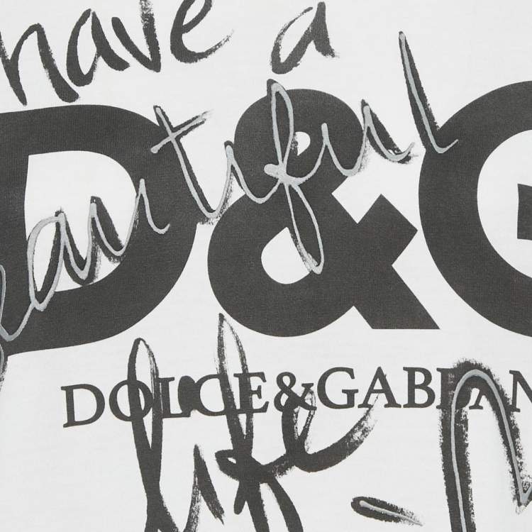 Pre Owned Dolce & Gabbana White Printed Cotton T-Shirt S 