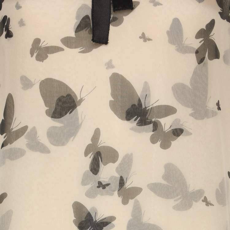 Pre Owned Dolce & Gabbana Beige Butterfly Print Chiffon Ruffled Layered Maxi Dress S