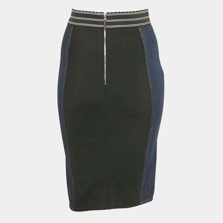 Pre Owned Dolce & Gabbana Blue Denim /Mesh Pencil Skirt S