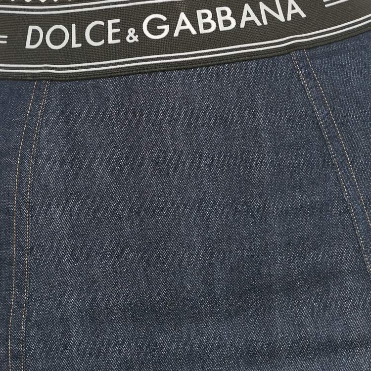 Pre Owned Dolce & Gabbana Blue Denim /Mesh Pencil Skirt S