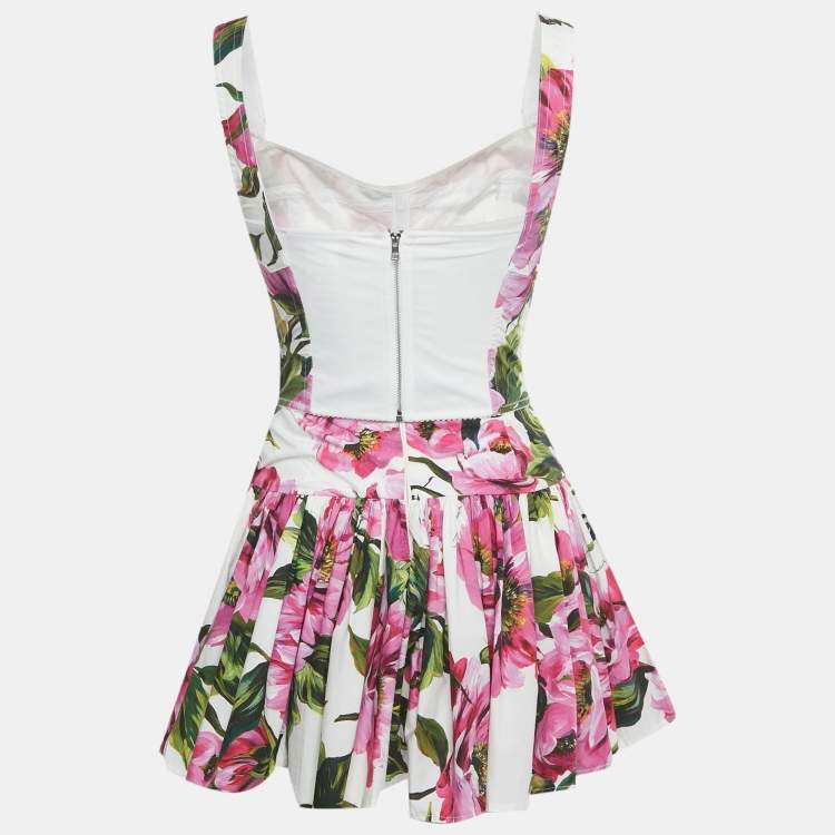 Pre Owned Dolce & Gabbana White/Pink Floral Print Poplin Set XS