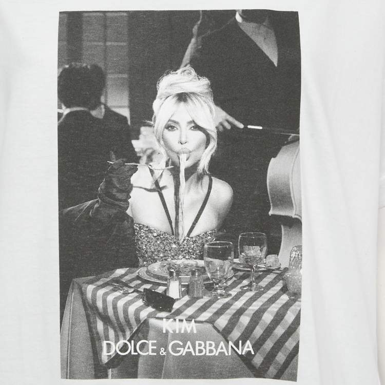 Pre Owned Dolce & Gabbana x Kim White Printed Jersey T-Shirt L
