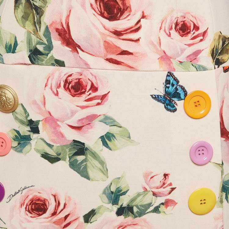 Pre Owned Dolce & Gabbana Pink Rose Print Crepe Button Detail Mini Skirt M