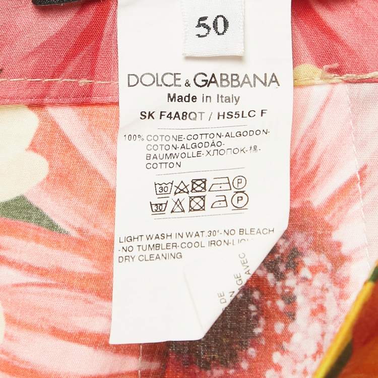 Pre Owned Dolce & Gabbana Orange Floral Print Poplin Tiered Maxi Skirt XL