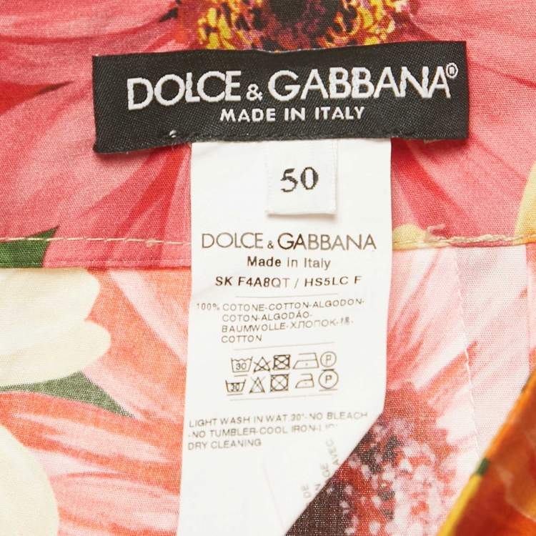 Pre Owned Dolce & Gabbana Orange Floral Print Poplin Tiered Maxi Skirt XL