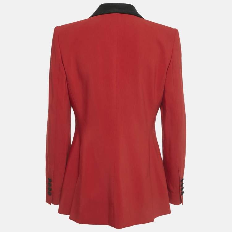 Pre Owned Dolce & Gabbana Red Velvet Collar Gabardine Blazer M