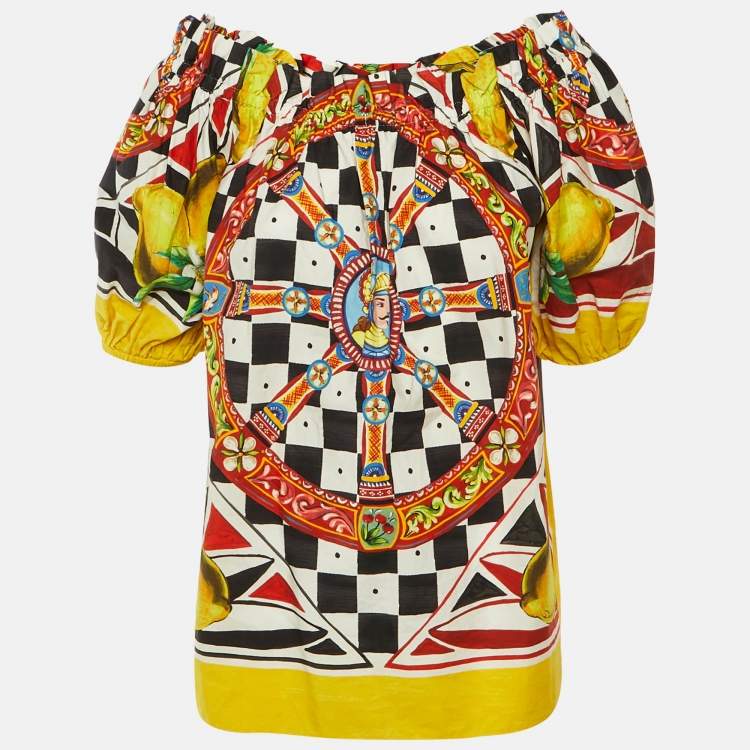 مملوكة مسبقًا Dolce & Gabbana Multicolor Carretto Siciliano Cotton Off-The-Shoulder Top S