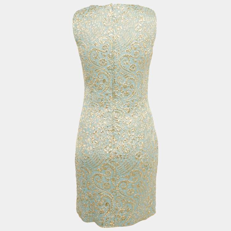 Pre Owned Dolce & Gabbana Blue Brocade Silk Sleeveless Dress S