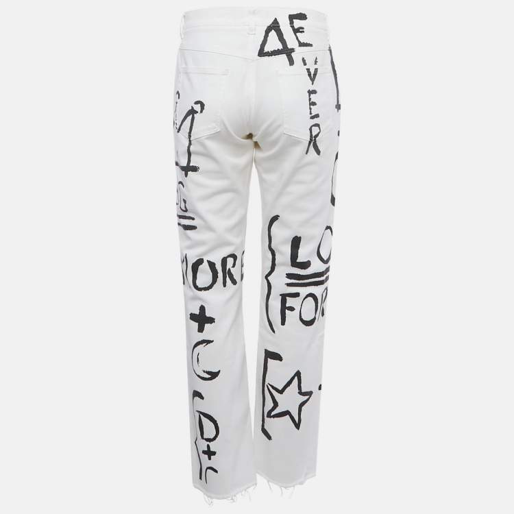 Pre Owned Dolce & Gabbana White Printed Denim Jeans M/Waist 30"