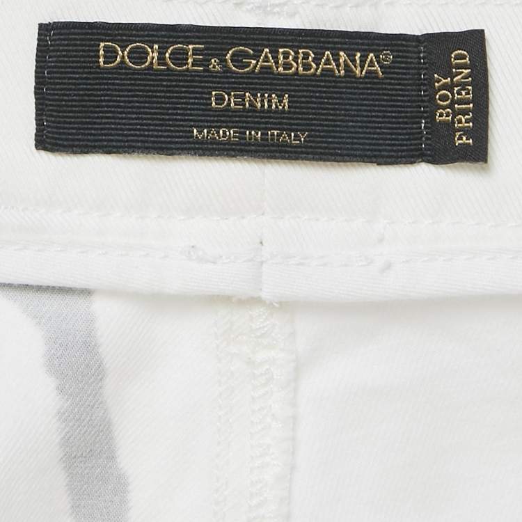 Pre Owned Dolce & Gabbana White Printed Denim Jeans M/Waist 30"
