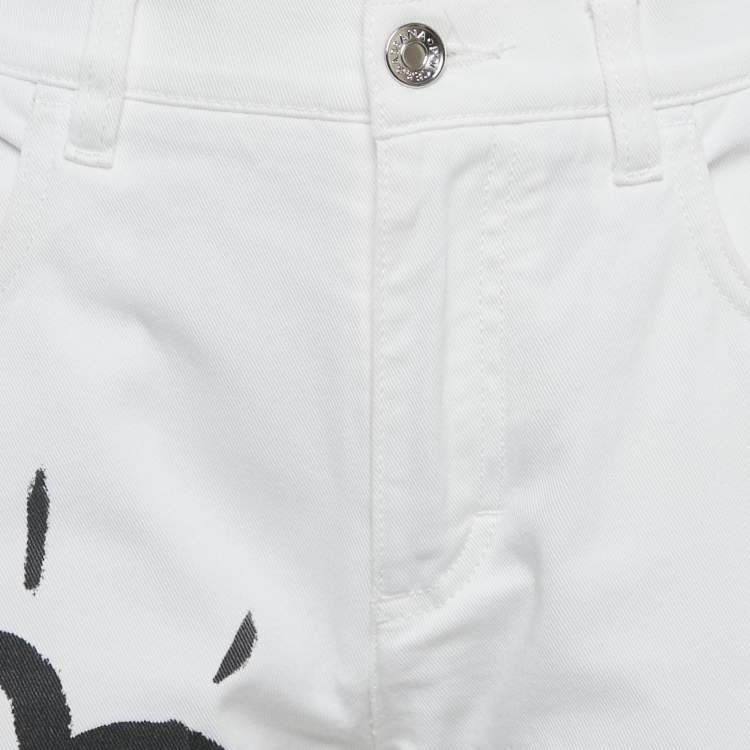 Pre Owned Dolce & Gabbana White Printed Denim Jeans M/Waist 30"