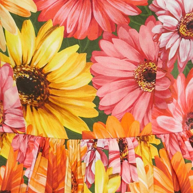 Pre Owned Dolce & Gabbana Red Floral Print Poplin Midi Dress XS