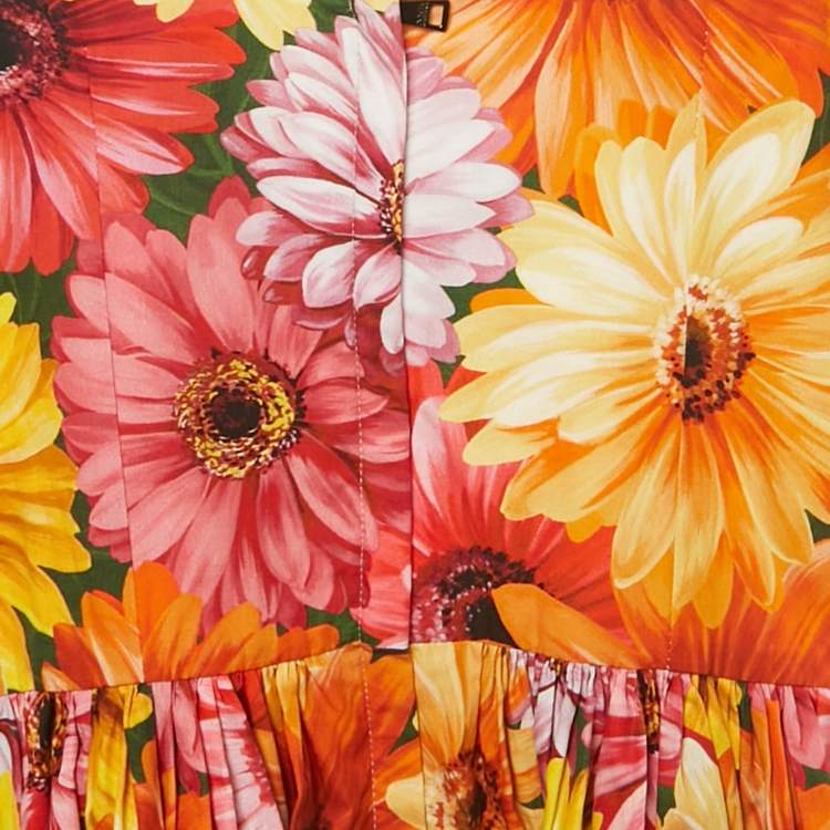 Pre Owned Dolce & Gabbana Red Floral Print Poplin Midi Dress XS