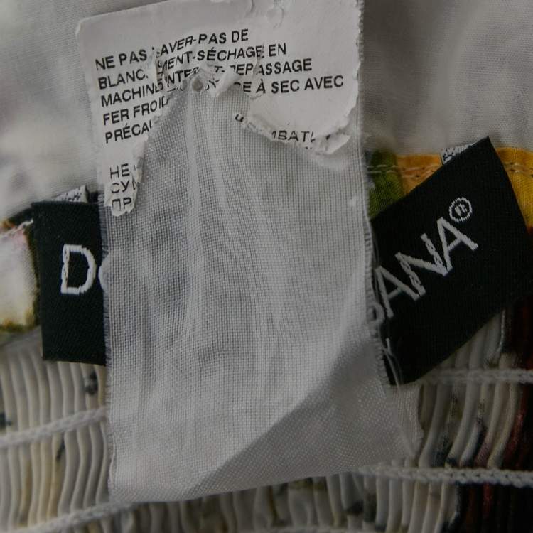 Pre Owned Dolce & Gabbana White Floral Print Poplin Shirring Midi Dress S