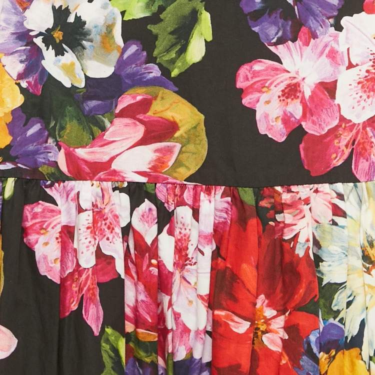 Pre Owned Dolce & Gabbana Multicolor Floral Print Poplin Tiered Maxi Skirt XS