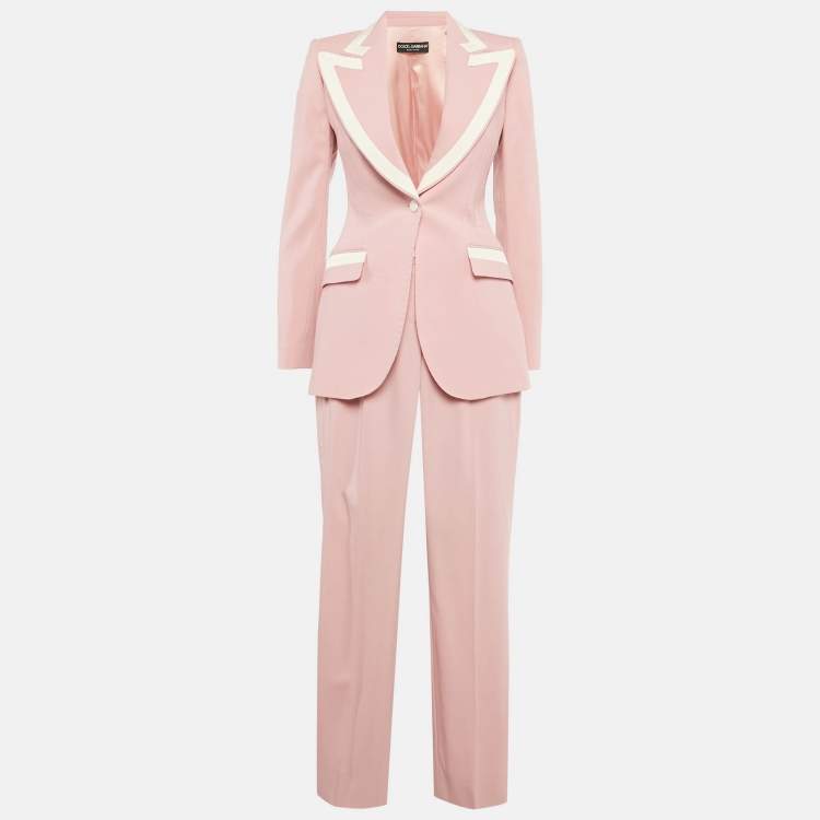 Pre Owned Dolce & Gabbana Pink Wool Pants Suit XS
