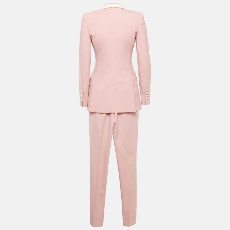 Pre Owned Dolce & Gabbana Pink Wool Pants Suit XS