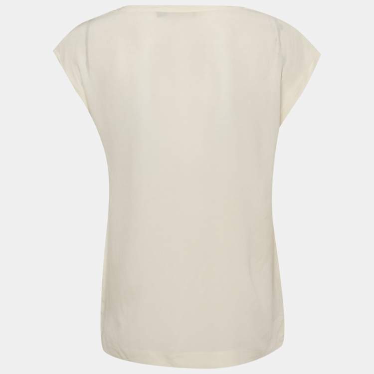 مملوكة مسبقًا Dolce & Gabbana Cream Printed Silk Sleeveless Top XS