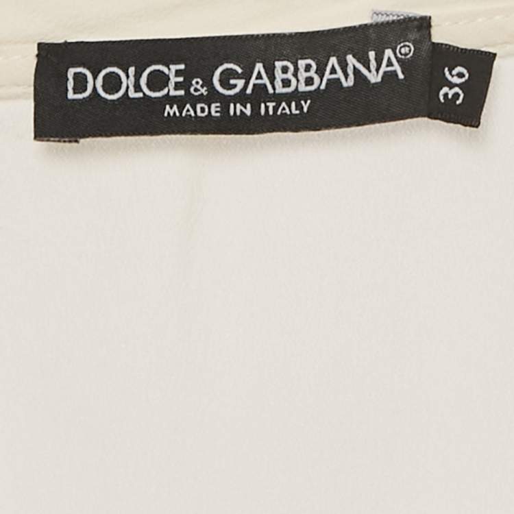 مملوكة مسبقًا Dolce & Gabbana Cream Printed Silk Sleeveless Top XS