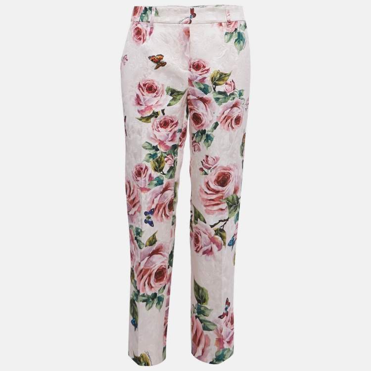 Pre Owned Dolce & Gabbana Pink Floral Print Jacquard Trousers M