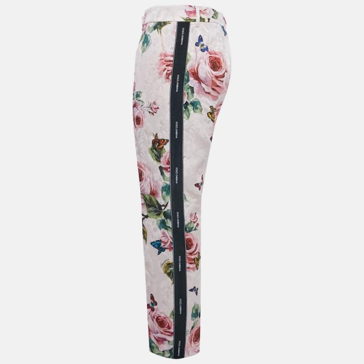 Pre Owned Dolce & Gabbana Pink Floral Print Jacquard Trousers M