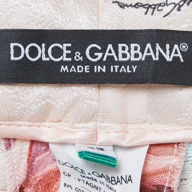 Pre Owned Dolce & Gabbana Pink Floral Print Jacquard Trousers M