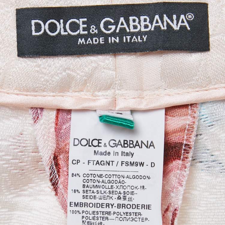 Pre Owned Dolce & Gabbana Pink Floral Print Jacquard Trousers M