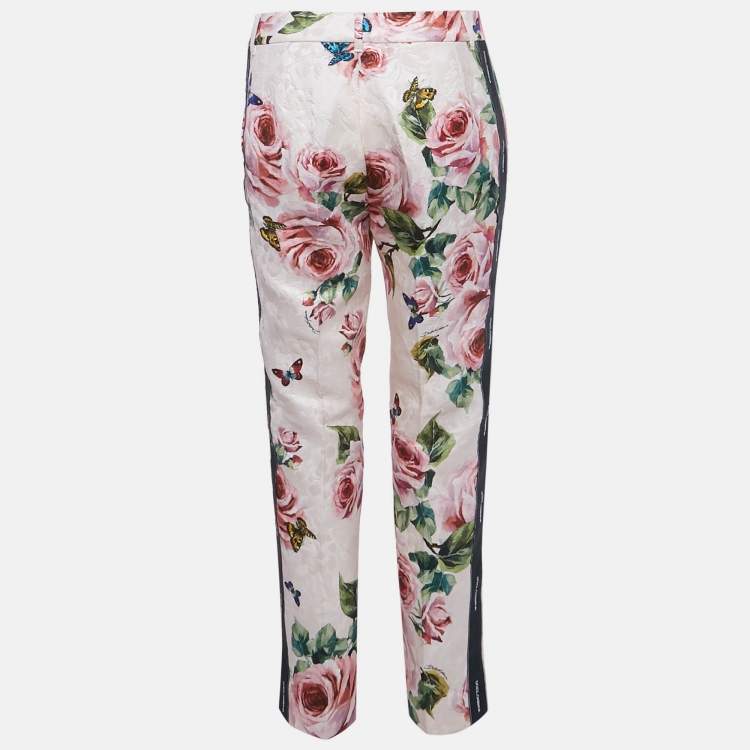 Pre Owned Dolce & Gabbana Pink Floral Print Jacquard Trousers M