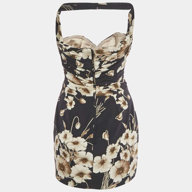 Pre Owned Dolce & Gabbana Blue Floral Print Silk Blend Halter Neck Mini Dress S