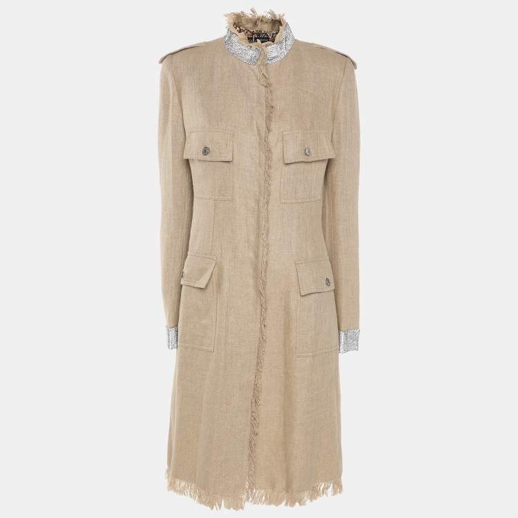 مملوكة مسبقًا Dolce & Gabbana Beige Linen and Crystal Embellished Coat M