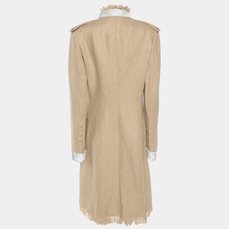 مملوكة مسبقًا Dolce & Gabbana Beige Linen and Crystal Embellished Coat M