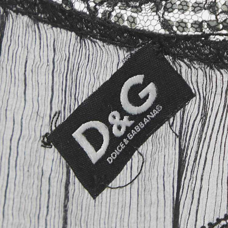 Pre Owned D&G Black Silk Chiffon Lace Trim Sheer Top S