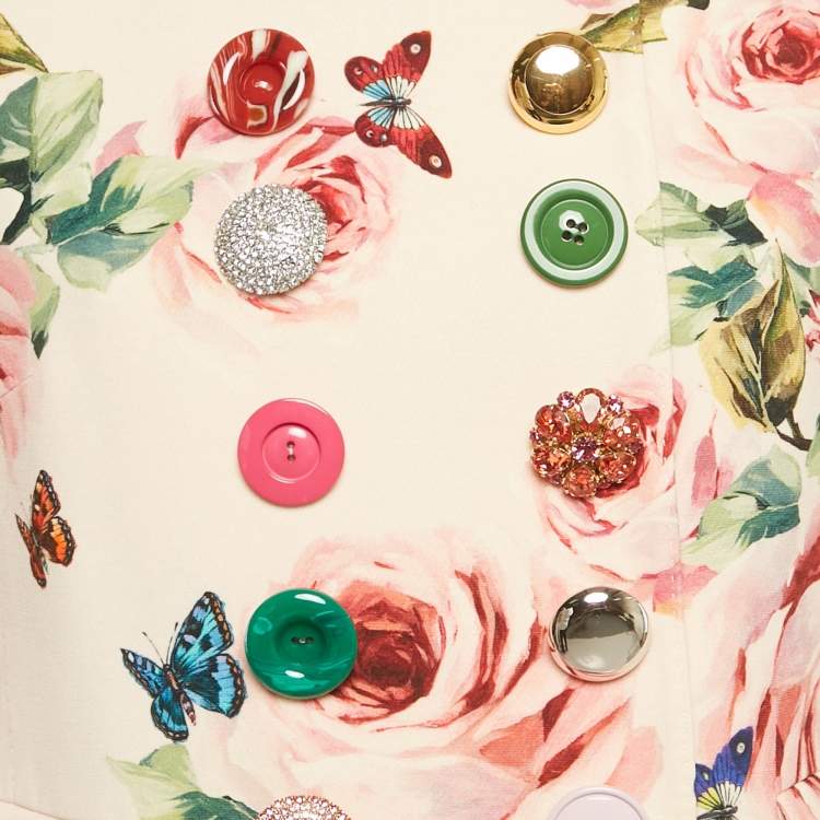 Pre Owned Dolce & Gabbana Pink Printed Wool Blend Jacket & Skirt Set S