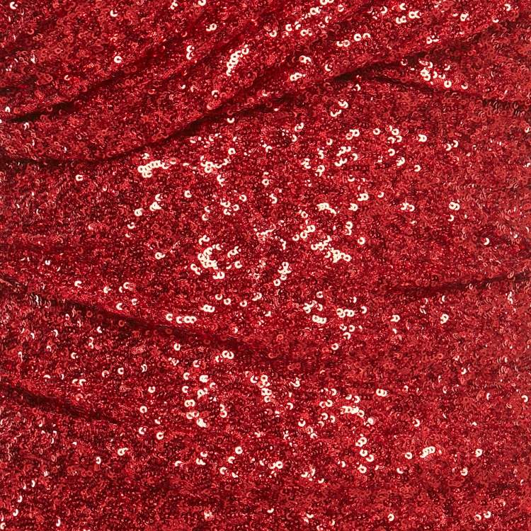 Pre Owned Dolce & Gabbana Red Sequin Midi Dress M