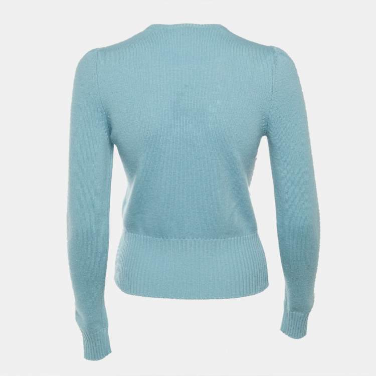 Pre Owned سويتر دولتشي & غابانا صوف أزرق بتفاصيل رقعة قلب مقاس صغير - سمول