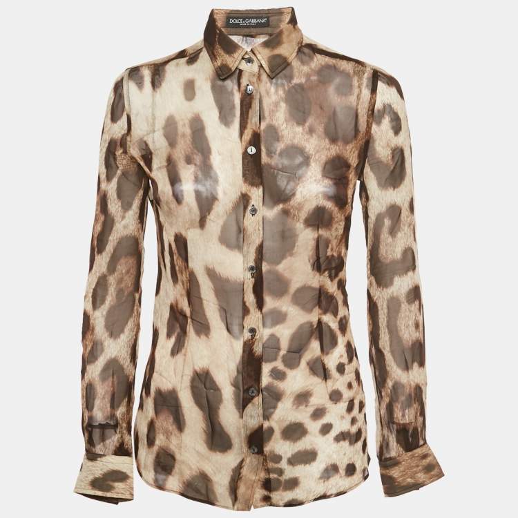 مملوكة مسبقًا Dolce & Gabbana Brown Animal Printed Silk Button Front Shirt S