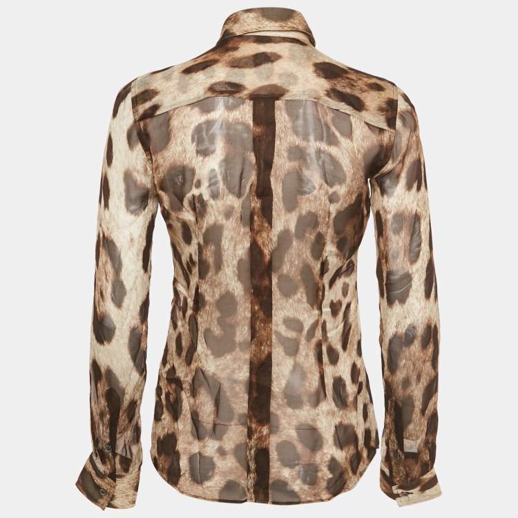 مملوكة مسبقًا Dolce & Gabbana Brown Animal Printed Silk Button Front Shirt S