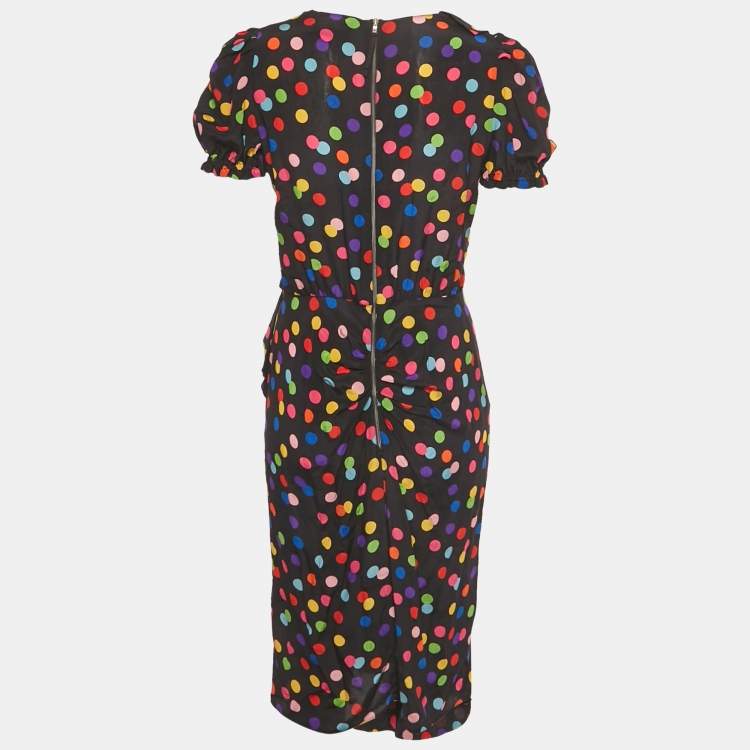 Pre Owned Dolce & Gabbana Black Polka Dot Printed Silk Ruffled Faux Wrap Dress M