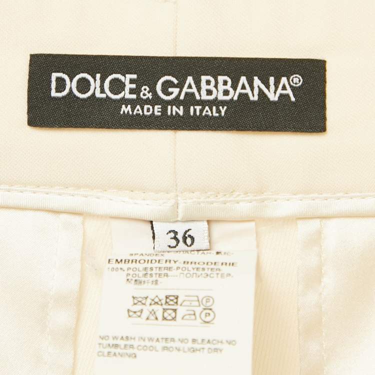 Pre Owned Dolce & Gabbana Cream Side Stripe Wide-Leg Trousers XS