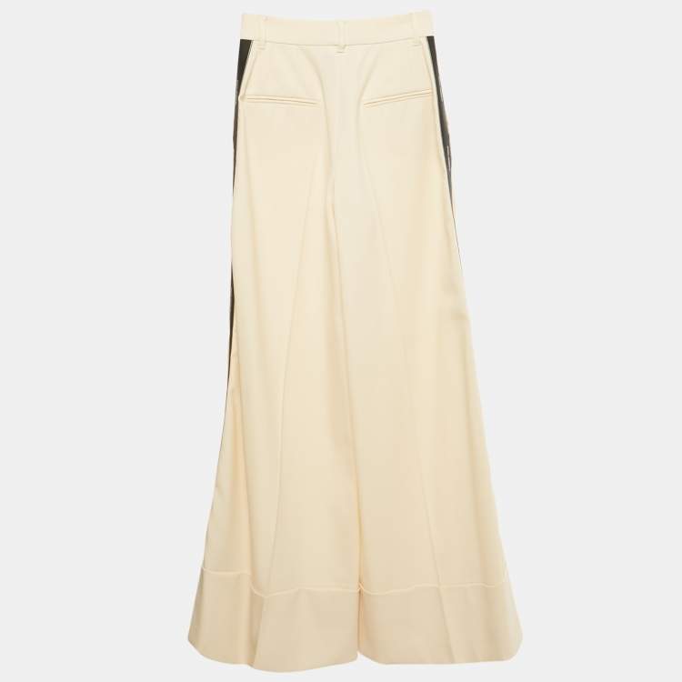 Pre Owned Dolce & Gabbana Cream Side Stripe Wide-Leg Trousers XS